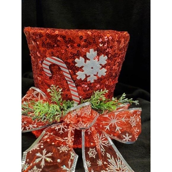 Sparkly Frosty's Christmas Tree Topper Red Sequins Top Hat - Picture 8 of 8